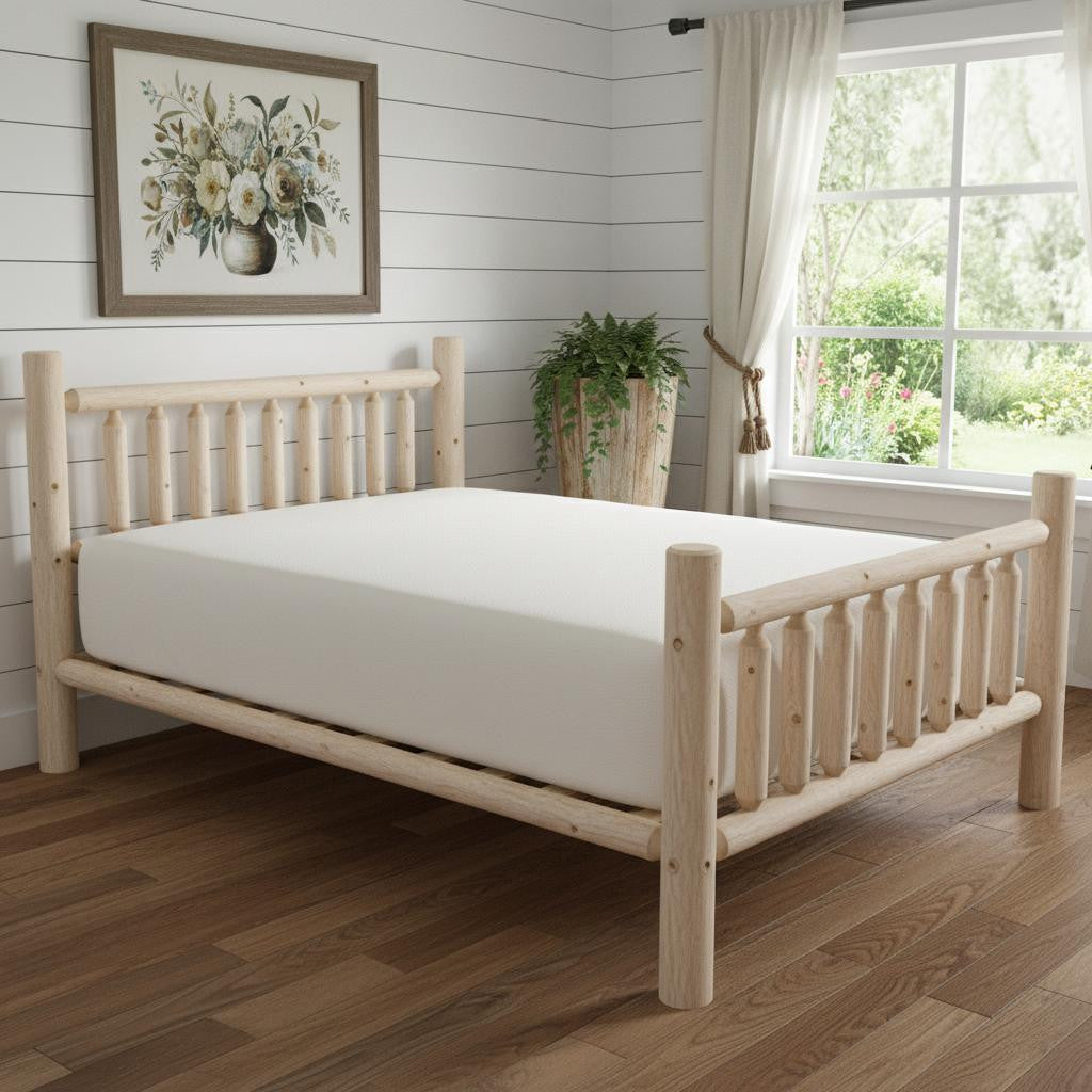 Natural Unfinished Low Post Cedar Log Queen Bed - GreatEagleInc