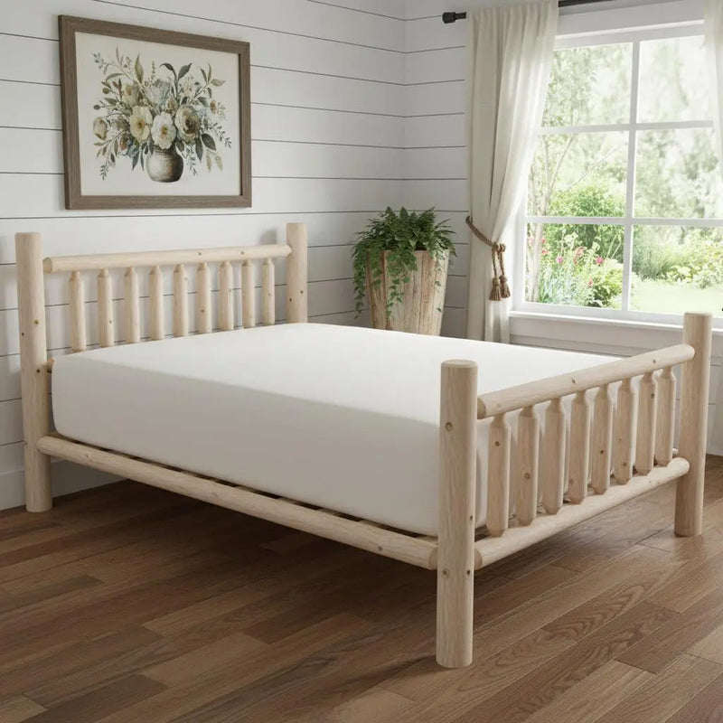 Natural Unfinished Low Post Cedar Log Queen Bed - GreatEagleInc