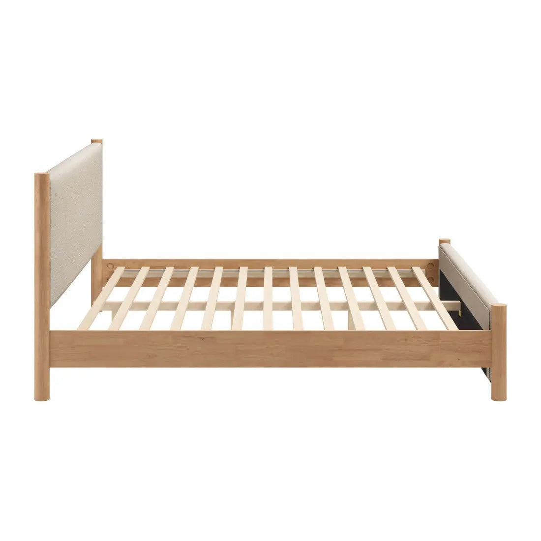 Natural and Beige Wood And Upholstery King Bed Frame Homeroots Bed & Bath