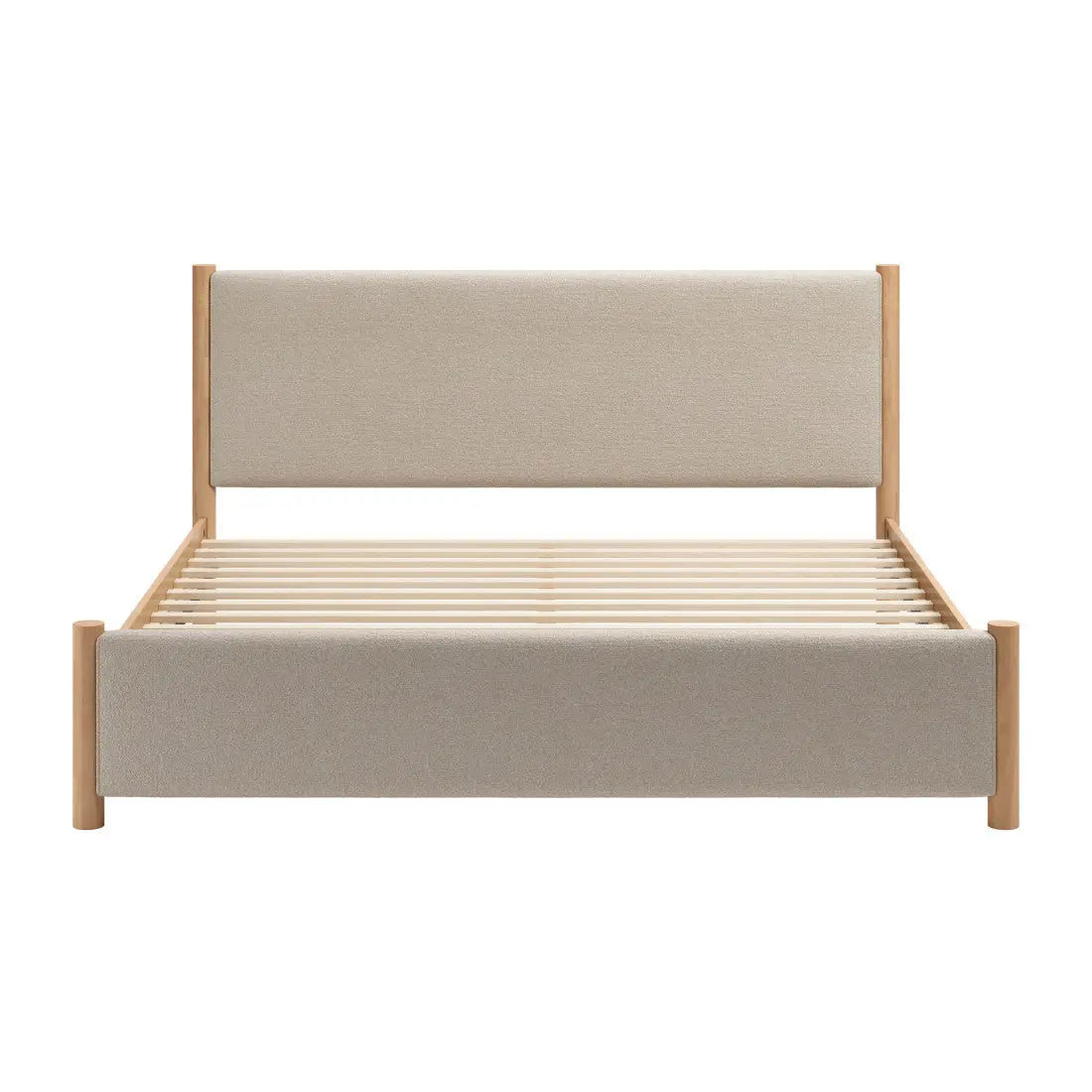 Natural and Beige Wood And Upholstery King Bed Frame Homeroots Bed & Bath
