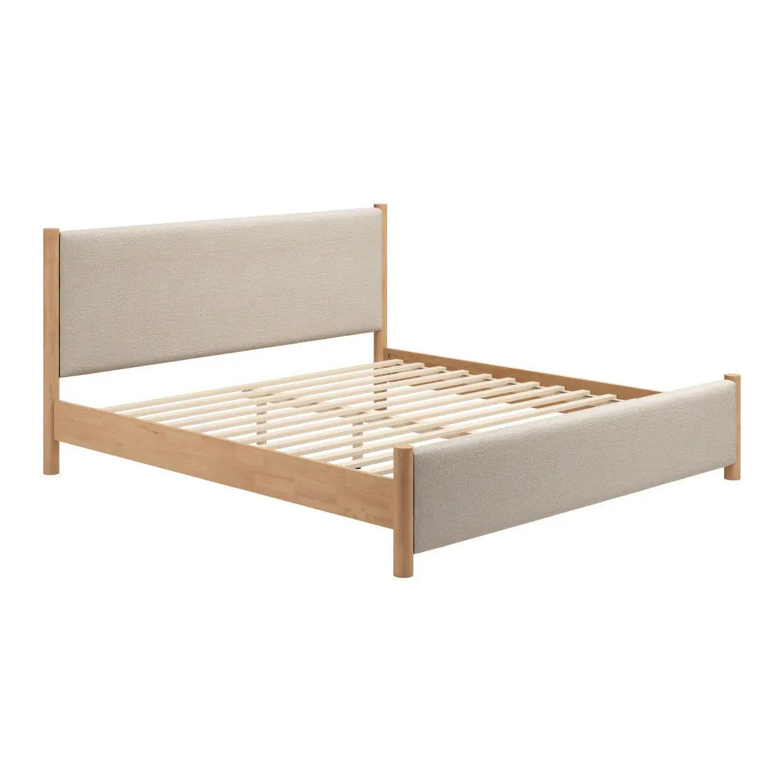 Natural and Beige Wood And Upholstery King Bed Frame Homeroots Bed & Bath