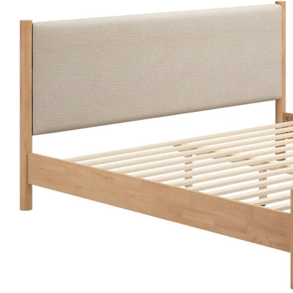 Natural and Beige Wood And Upholstery King Bed Frame Homeroots Bed & Bath