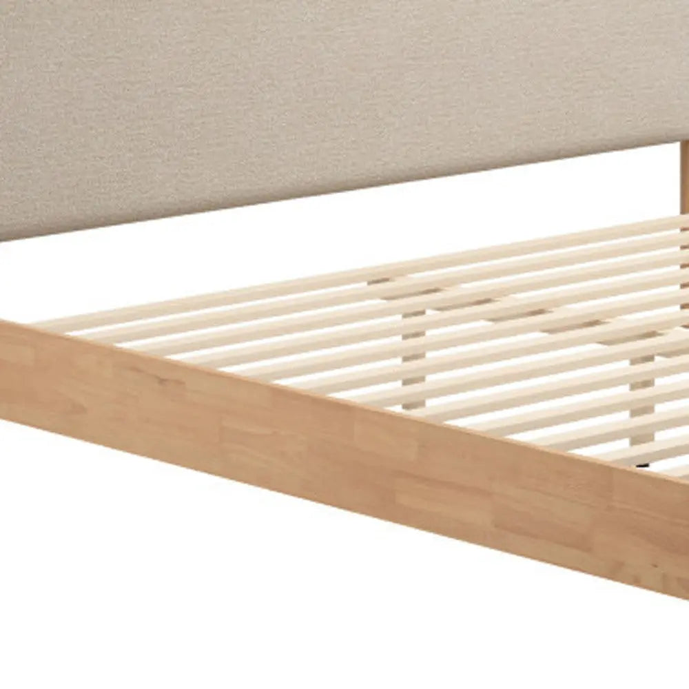 Natural and Beige Wood And Upholstery King Bed Frame Homeroots Bed & Bath