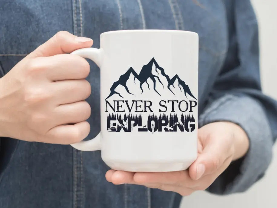 Nature Themed Ceramic Coffee Mug "Never Stop Exploring" | By Trebreh Designs Trebreh Designs