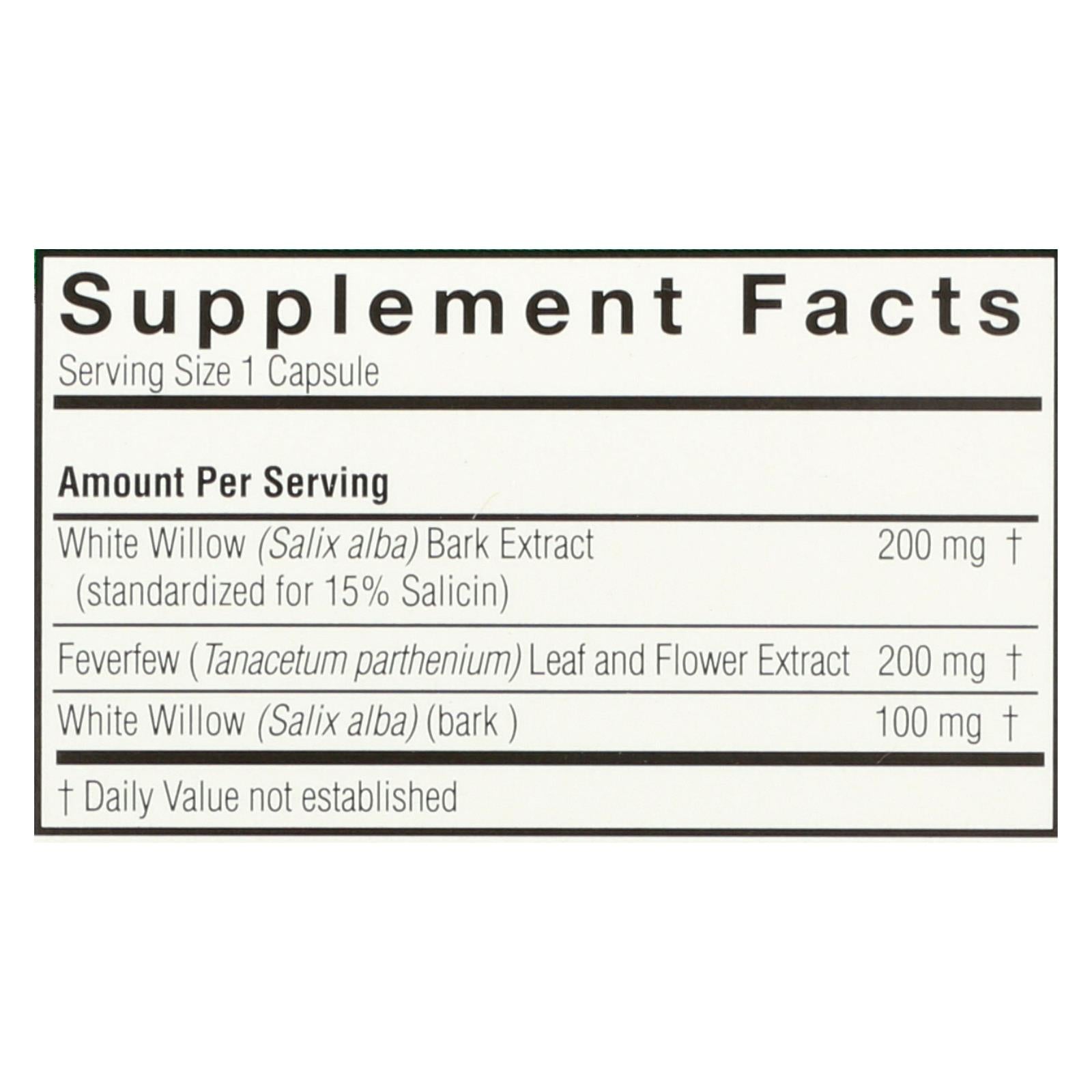 Nature's Answer - White Willow With Feverfew - 60 Vcaps Nature's Answer