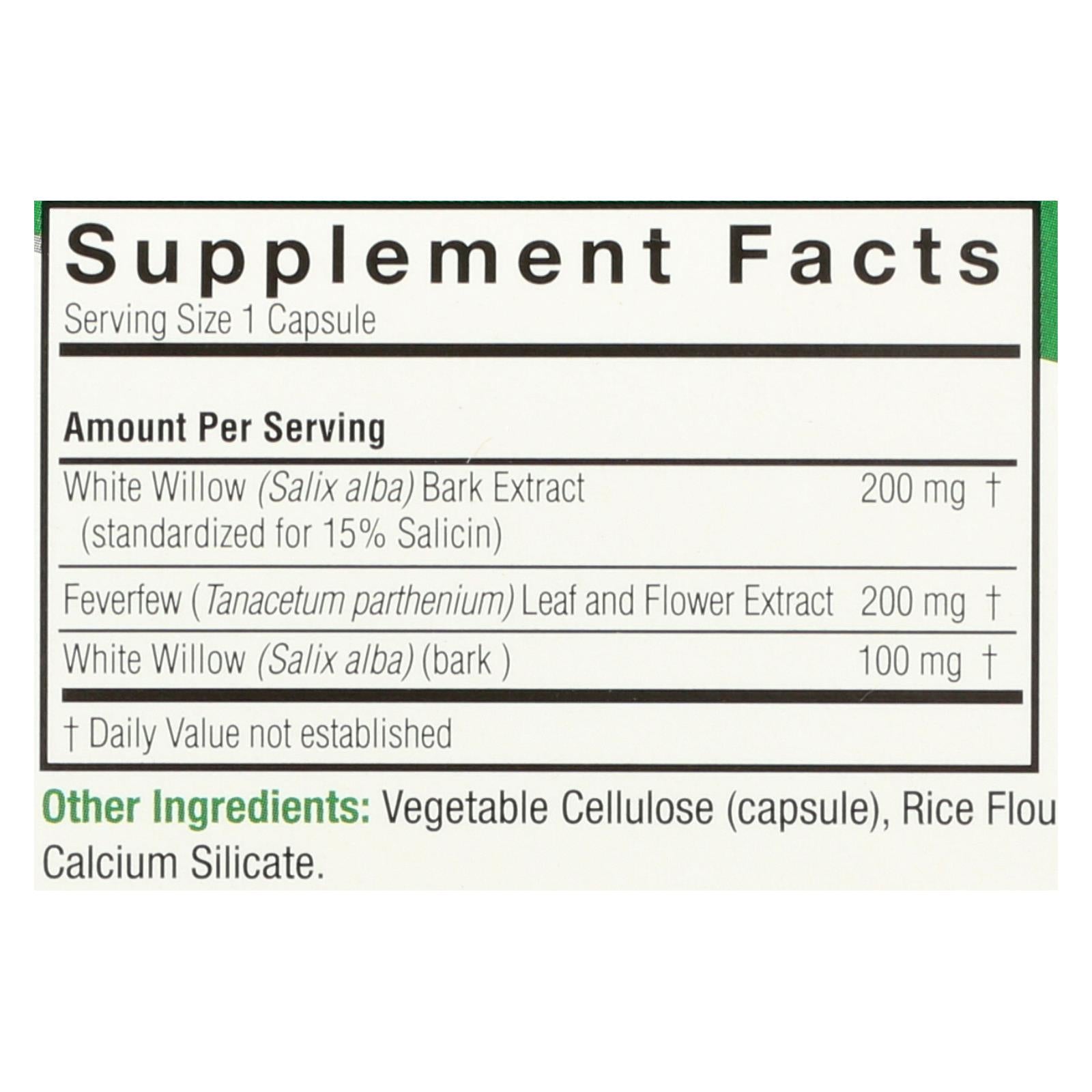 Nature's Answer - White Willow With Feverfew - 60 Vcaps Nature's Answer