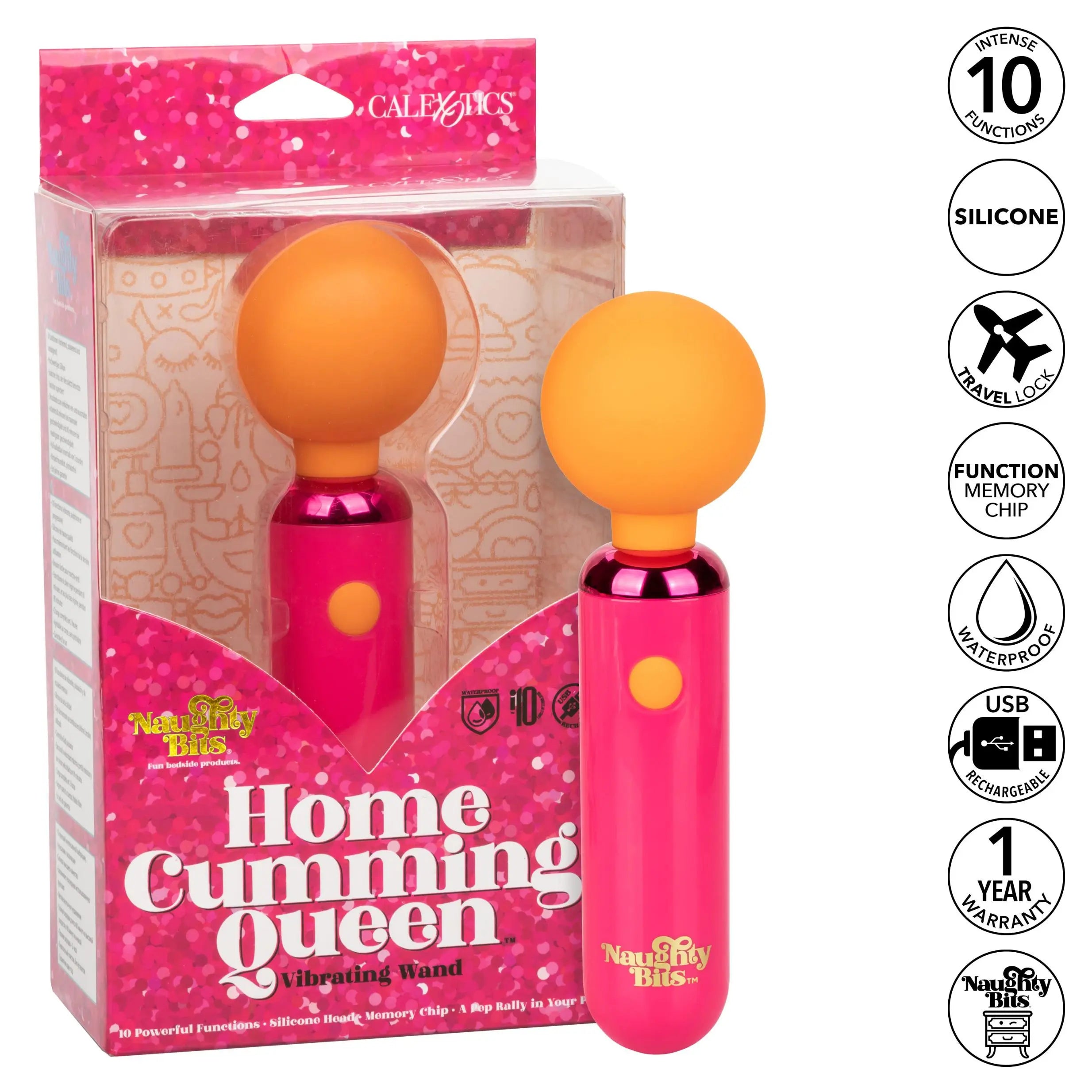 Naughty Bits Home Cumming Queen Vibrating Wand -  Orange/pink CalExotics