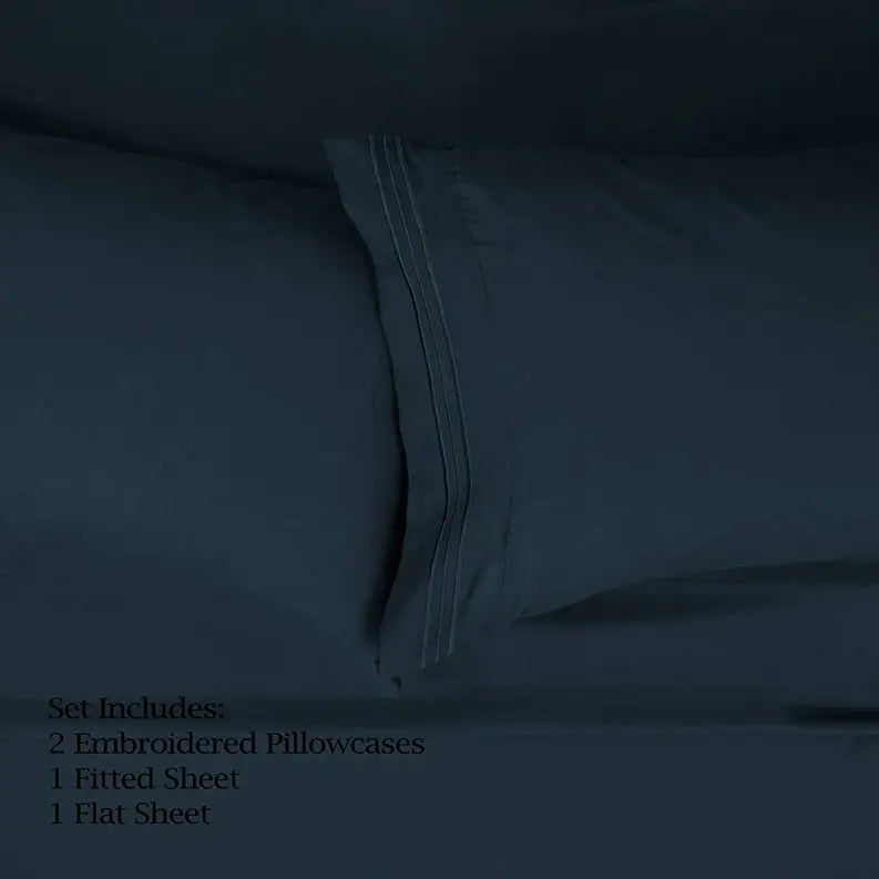 Navy Blue 200 Embroidery Soft Sheet Set Wrinkle Resistant Home Mart Goods