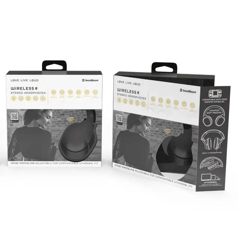 Navy Blue Bluetooth Headphone with black soft comfort padding & Chrome Silver Buttons with compact folding design Soundbound