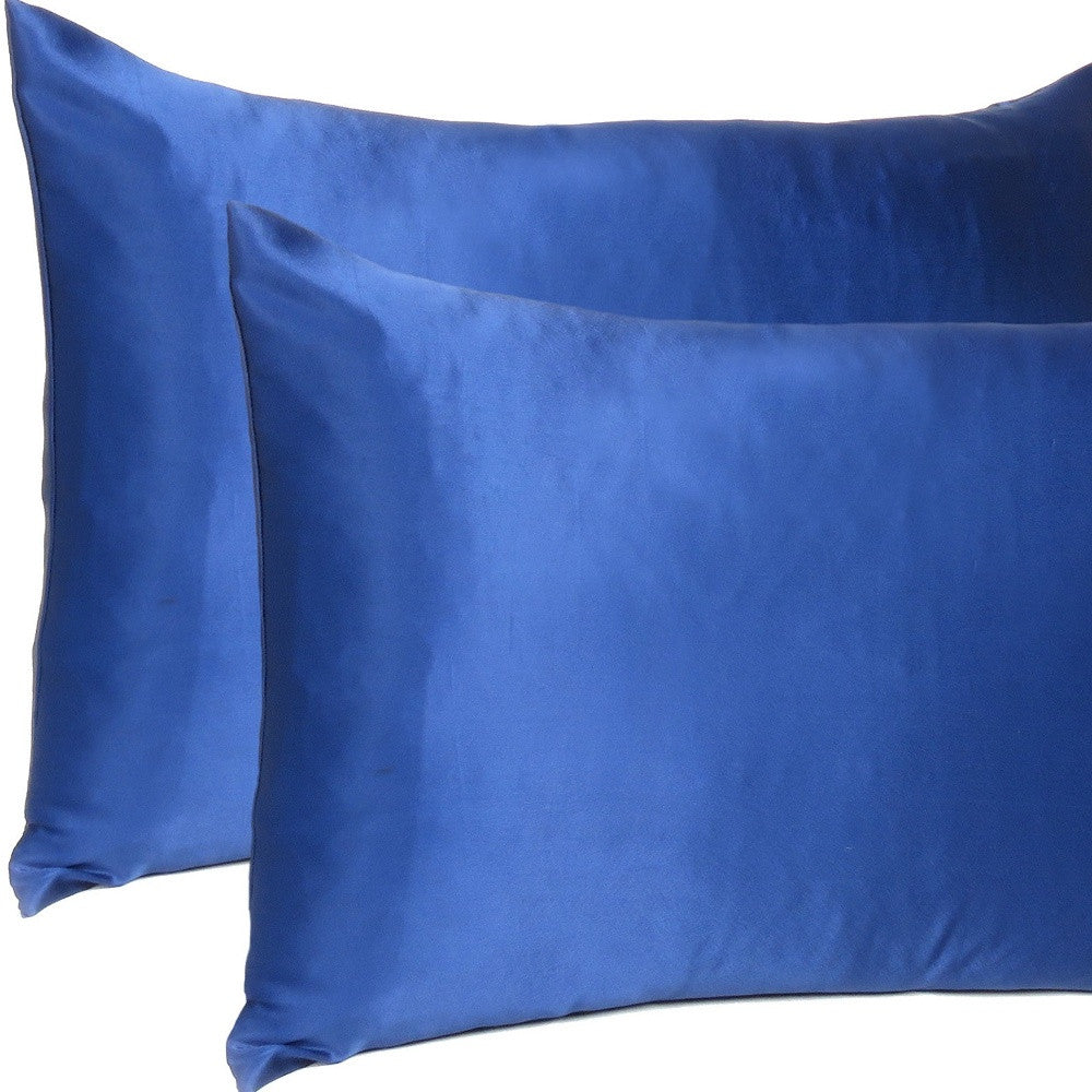 Navy Blue Dreamy Set Of 2 Silky Satin Standard Pillowcases Homeroots Bed & Bath