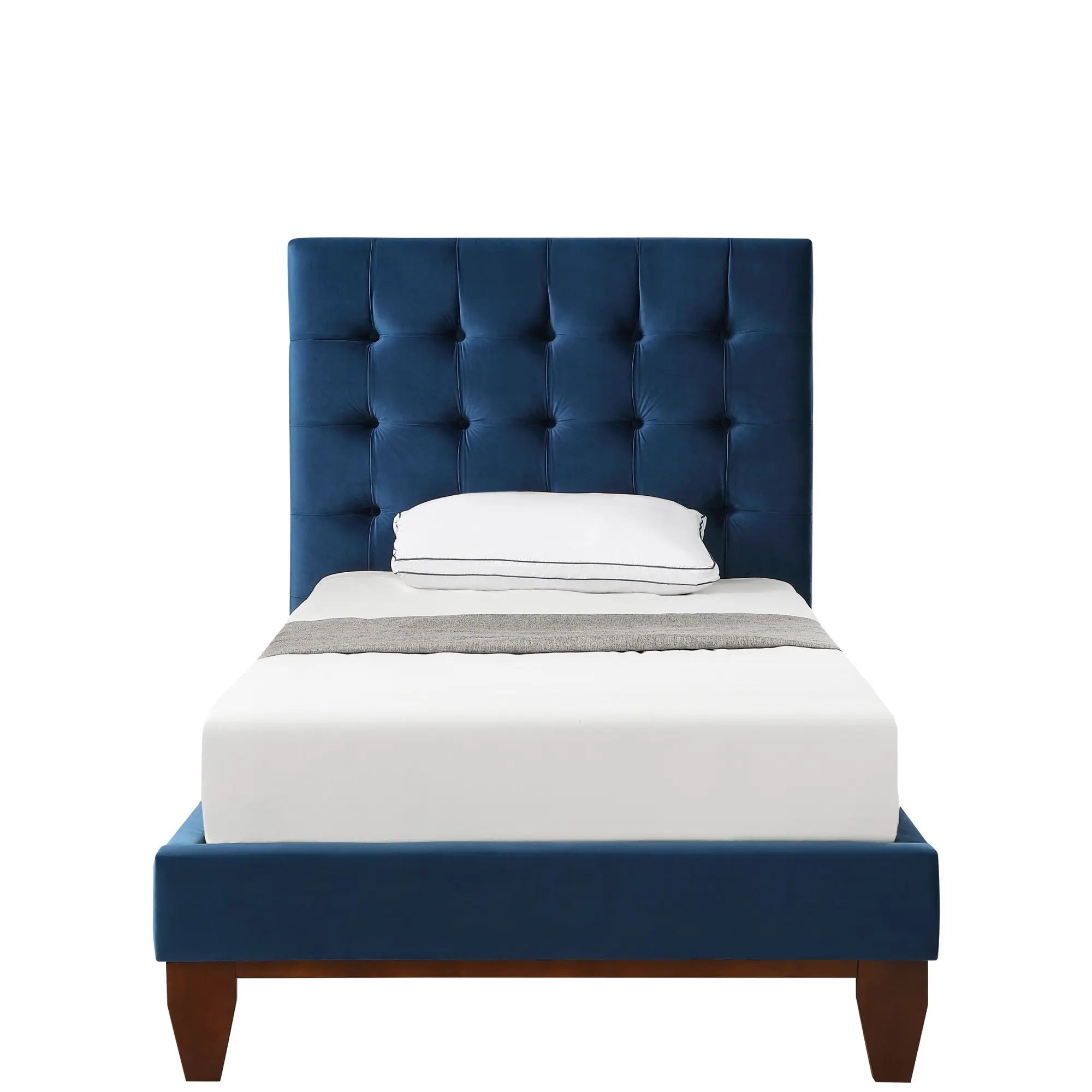 Navy Blue Solid Wood Full Tufted Upholstered Velvet Bed Homeroots Bed & Bath