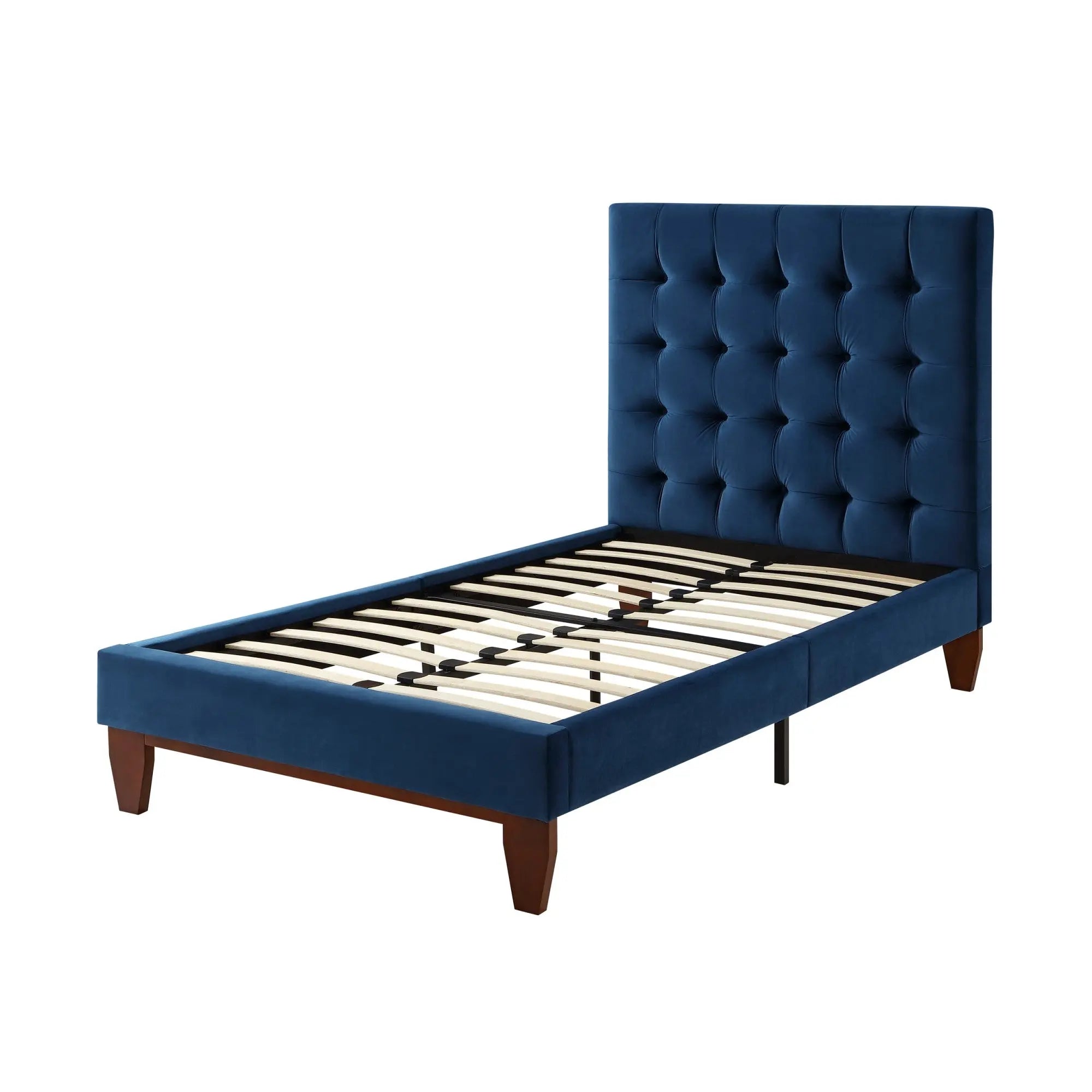Navy Blue Solid Wood Full Tufted Upholstered Velvet Bed Homeroots Bed & Bath