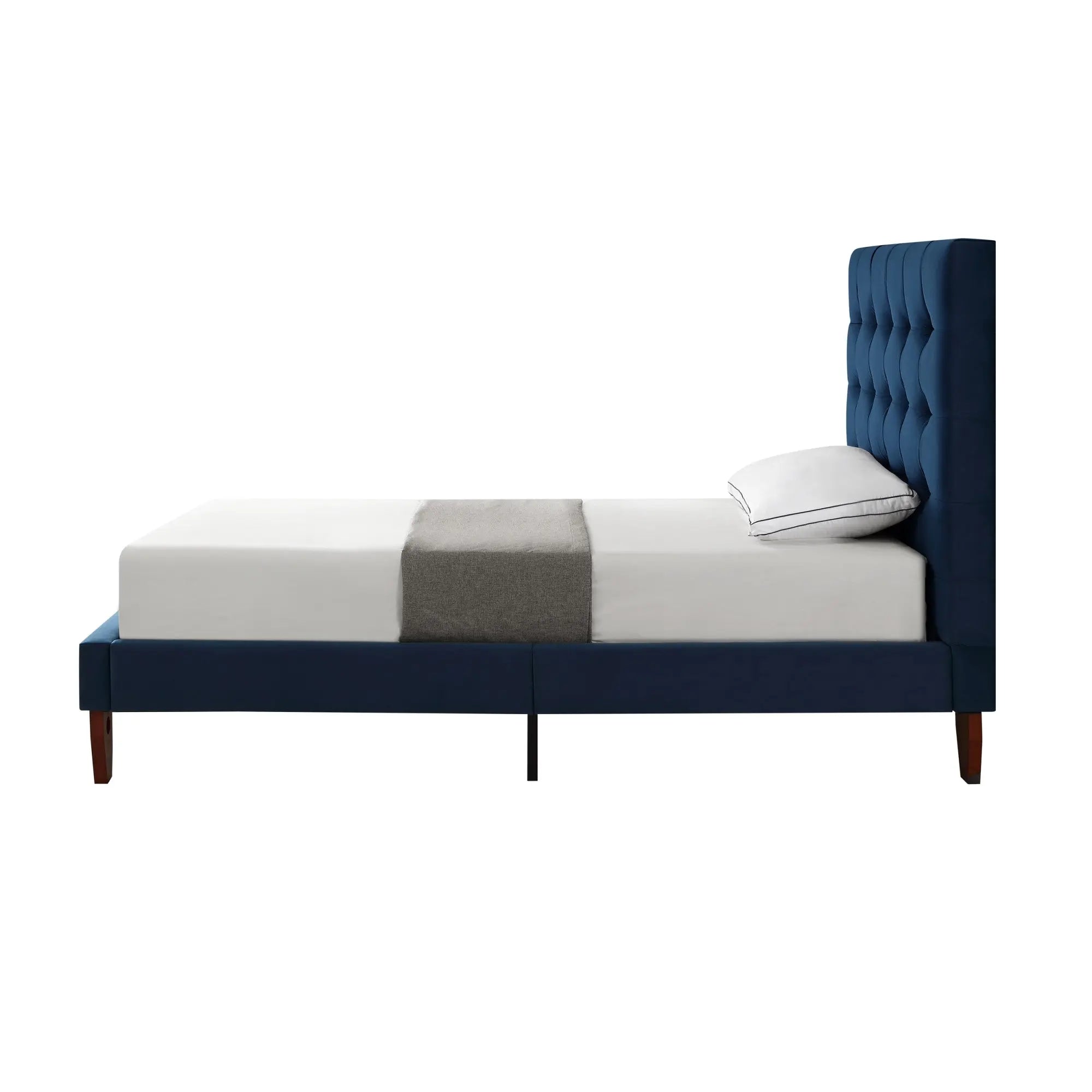 Navy Blue Solid Wood Full Tufted Upholstered Velvet Bed Homeroots Bed & Bath