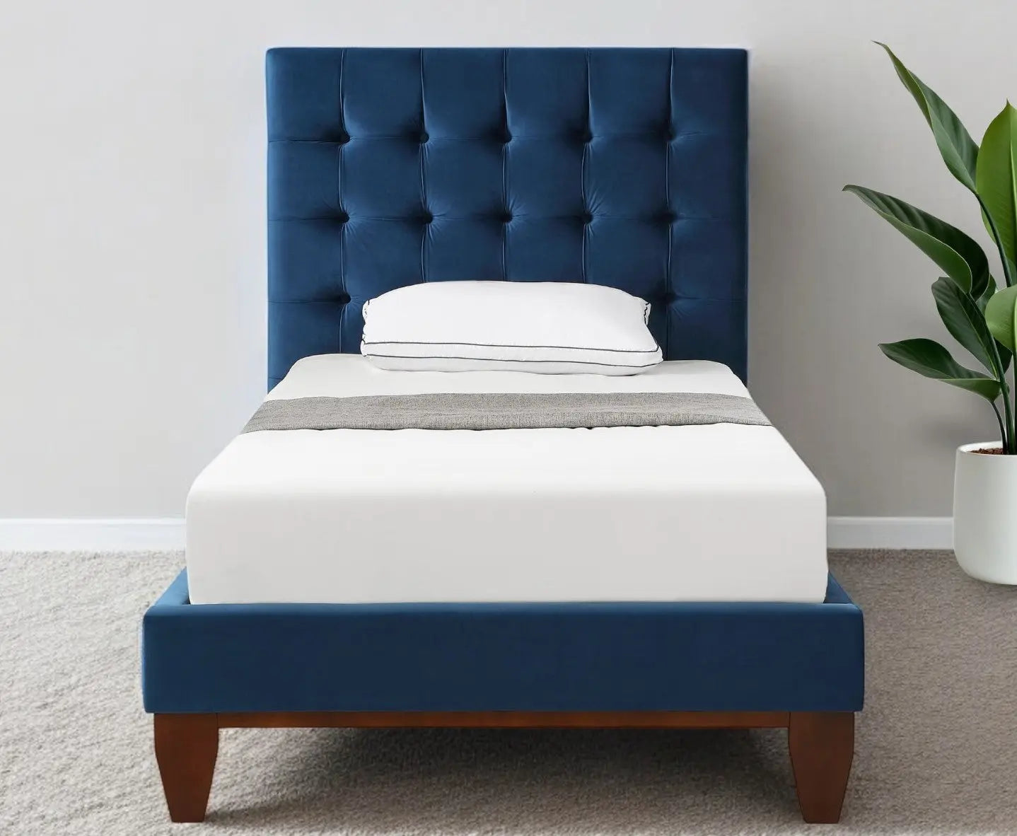 Navy Blue Solid Wood Full Tufted Upholstered Velvet Bed Homeroots Bed & Bath