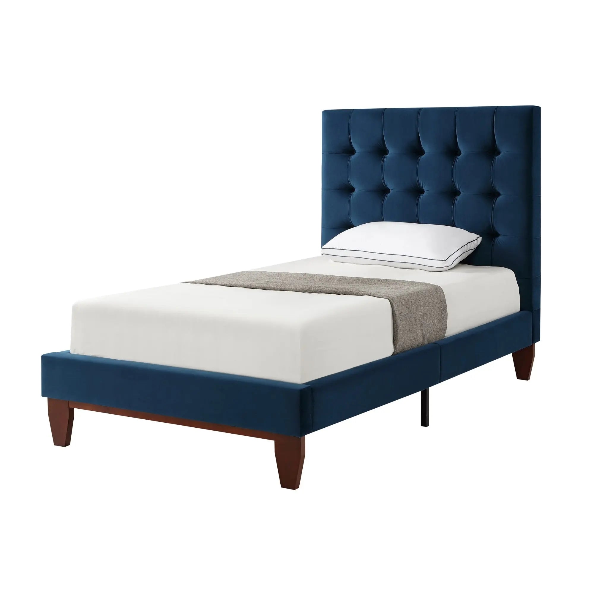 Navy Blue Solid Wood Full Tufted Upholstered Velvet Bed Homeroots Bed & Bath
