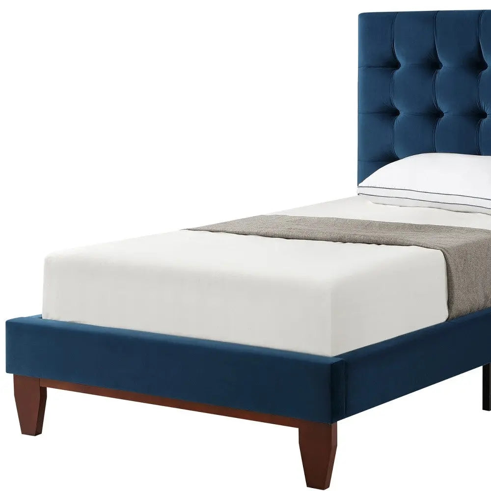 Navy Blue Solid Wood Full Tufted Upholstered Velvet Bed Homeroots Bed & Bath