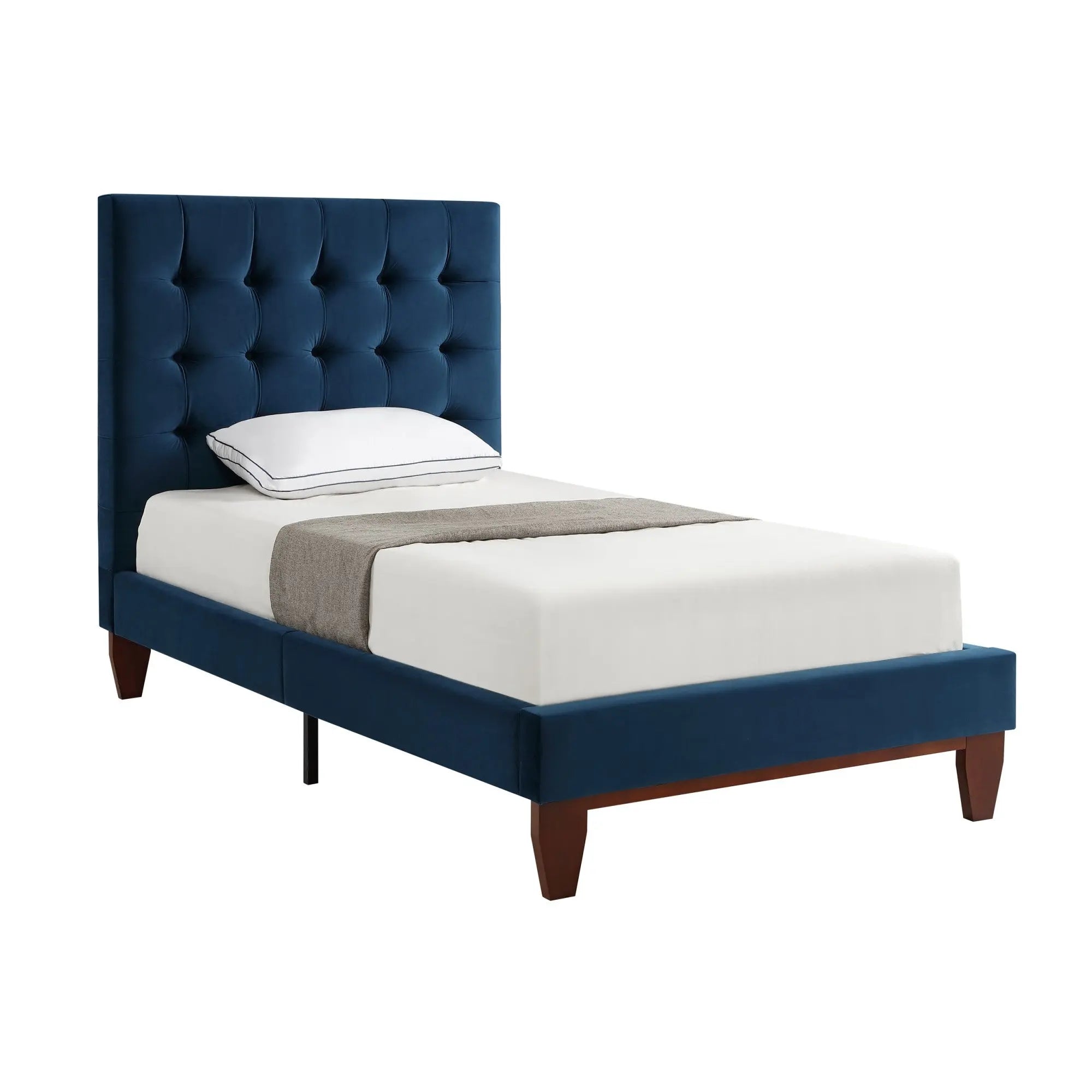 Navy Blue Solid Wood Full Tufted Upholstered Velvet Bed Homeroots Bed & Bath