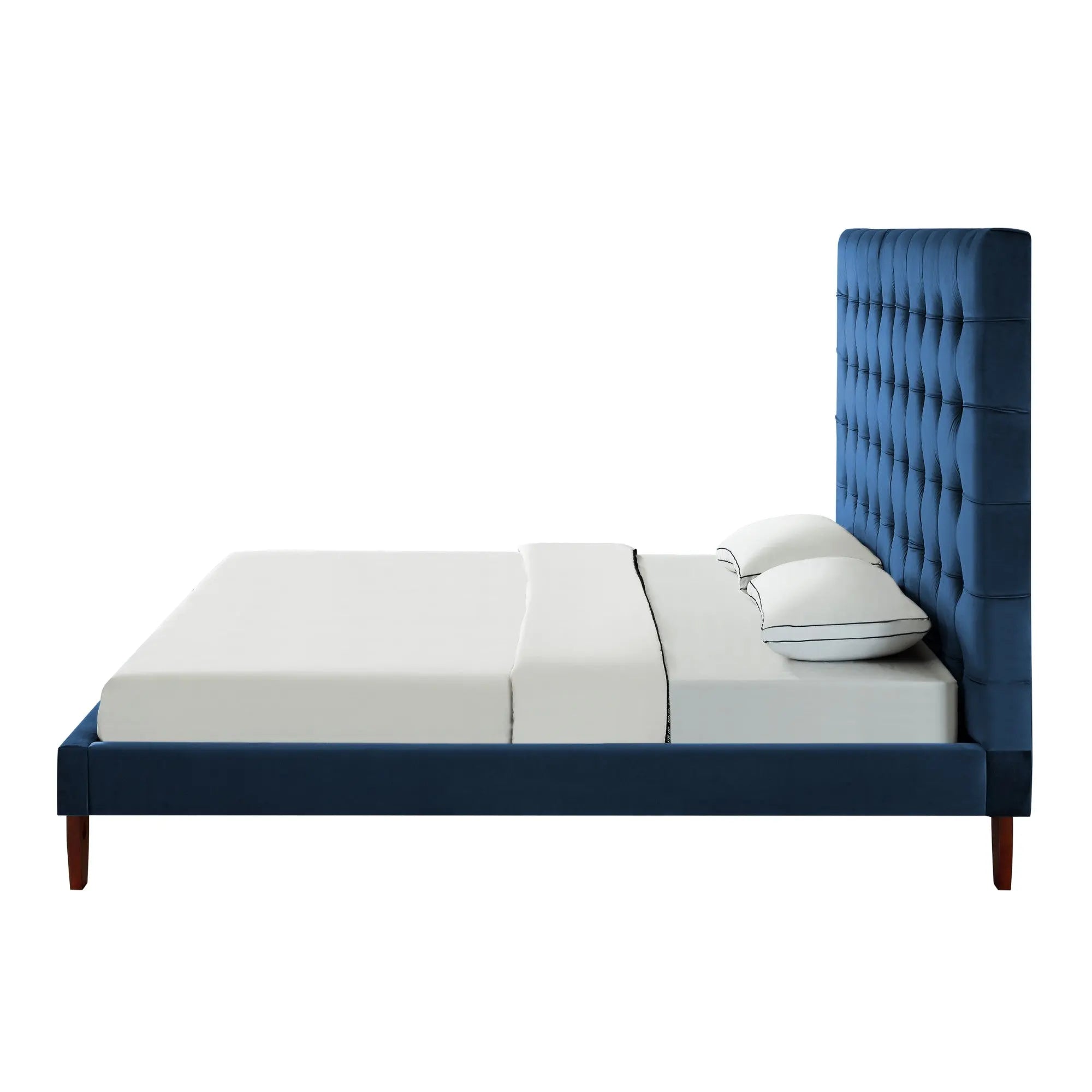 Navy Blue Solid Wood King Tufted Upholstered Velvet Bed Homeroots Bed & Bath