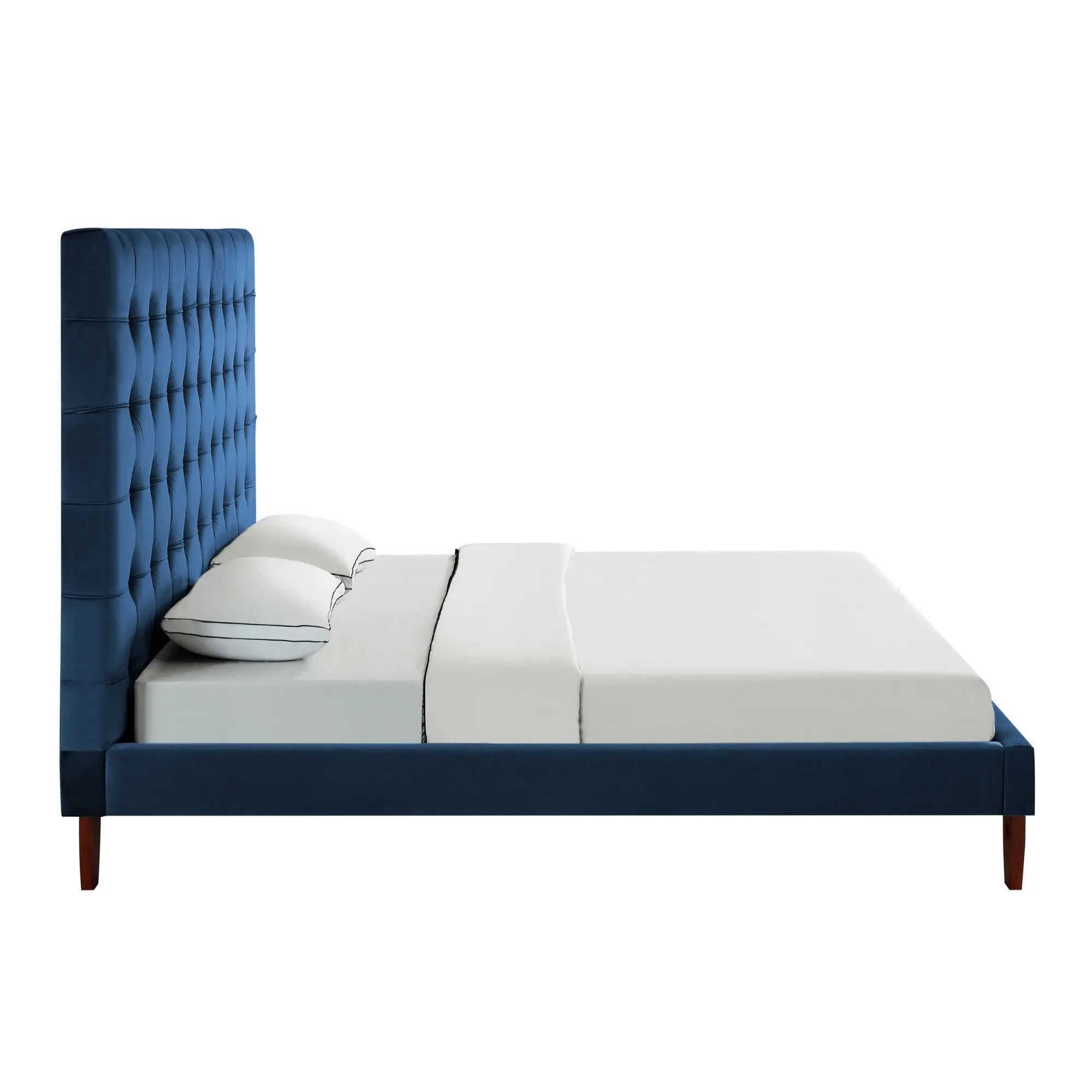 Navy Blue Solid Wood King Tufted Upholstered Velvet Bed Homeroots Bed & Bath