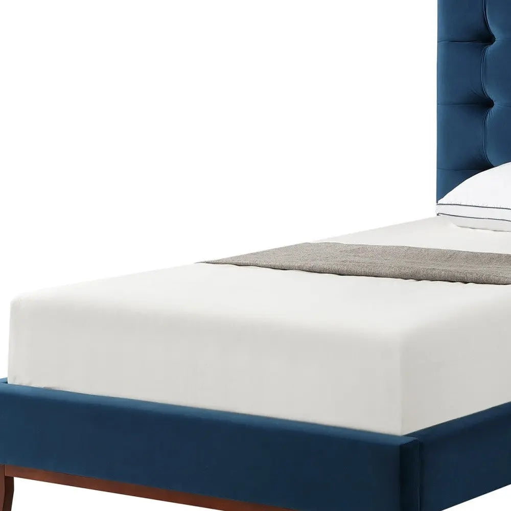 Navy Blue Solid Wood Twin Tufted Upholstered Velvet Bed Homeroots Bed & Bath