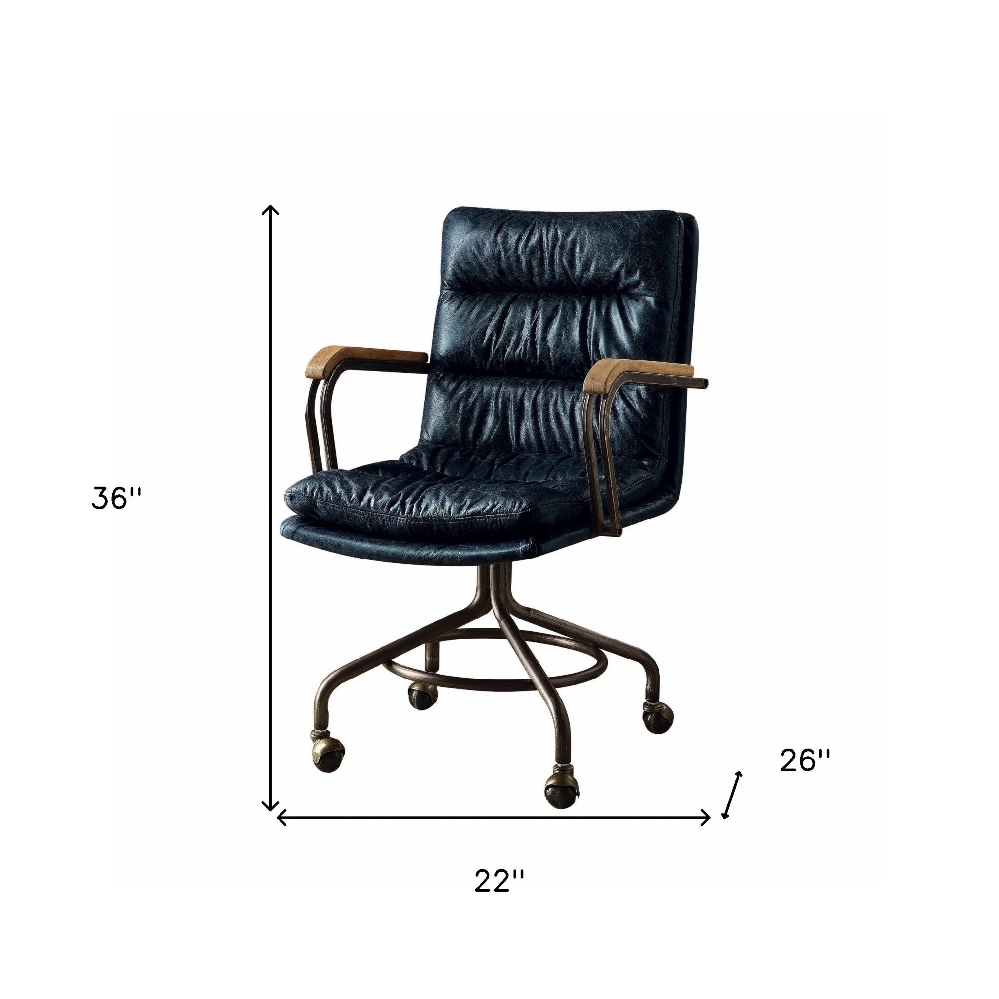 Navy Blue and Dark Brown Adjustable Swivel Leather Rolling Executive Office Chair - GreatEagleInc