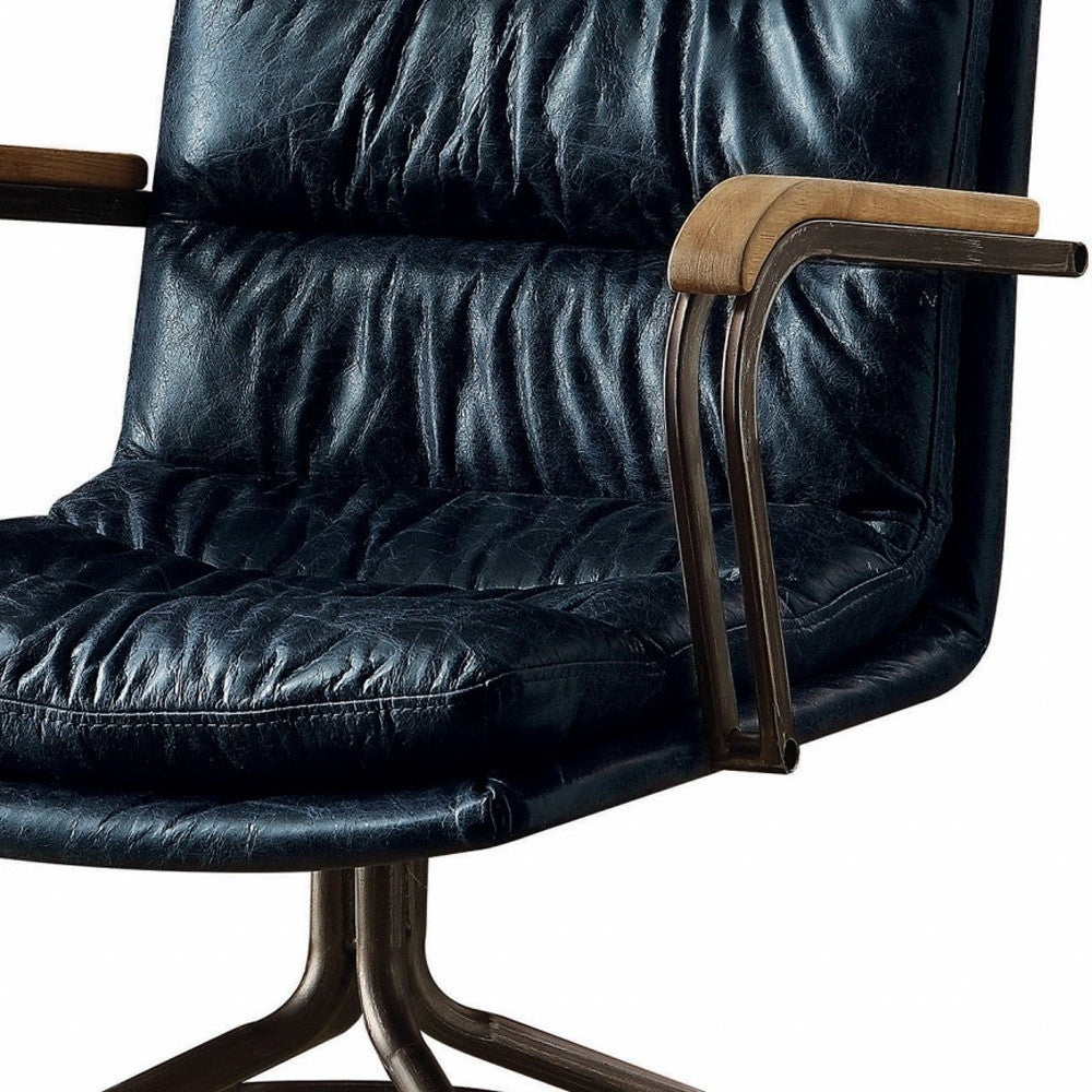 Navy Blue and Dark Brown Adjustable Swivel Leather Rolling Executive Office Chair - GreatEagleInc