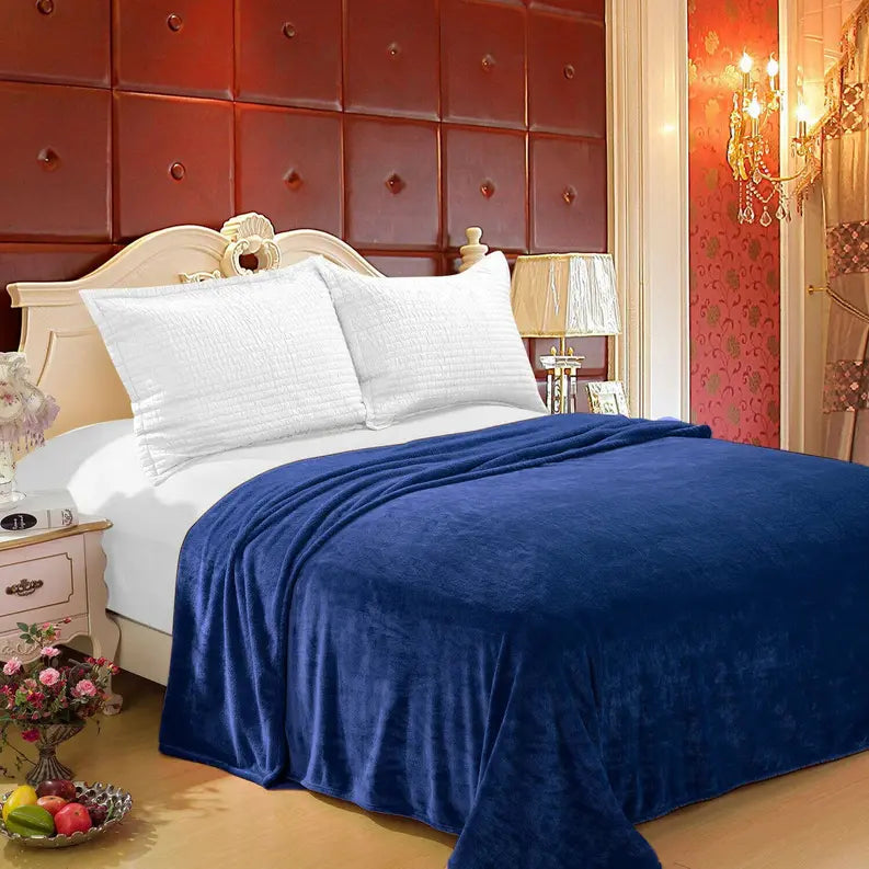 Navy Super Soft Plush Warm Cozy Bed Throw Flannel Blanket Home Mart Goods