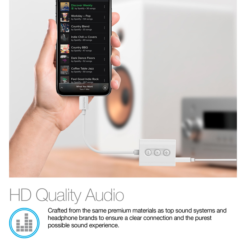 Naztech MFI Lightning to 3.5mm Audio + Charging Adapter White Naztech