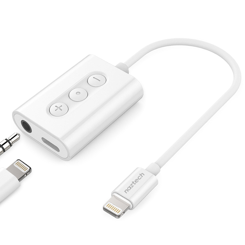 Naztech MFI Lightning to 3.5mm Audio + Charging Adapter White Naztech