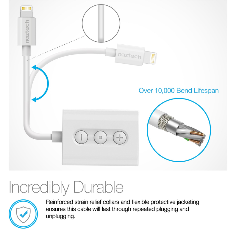 Naztech MFI Lightning to 3.5mm Audio + Charging Adapter White Naztech