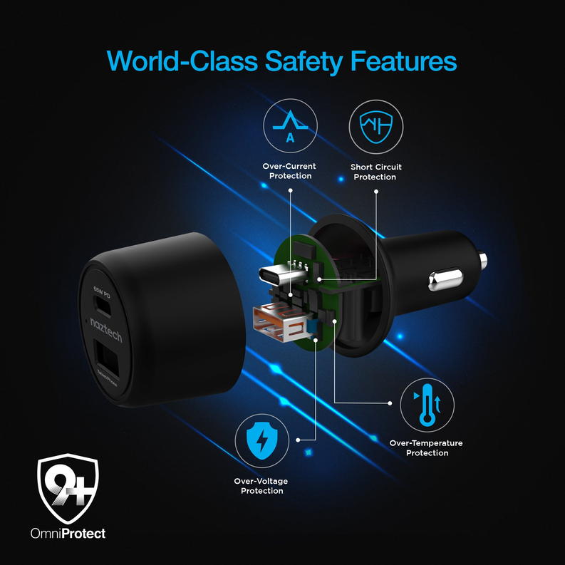Naztech SpeedMax65 PD65W + QC3 Car Charger Black Naztech