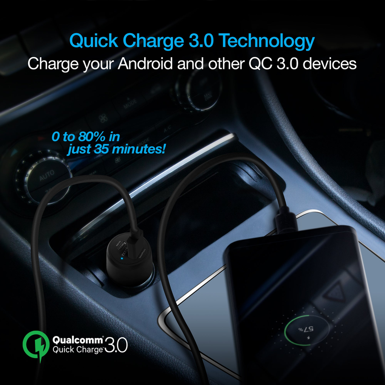 Naztech SpeedMax65 PD65W + QC3 Car Charger Black Naztech