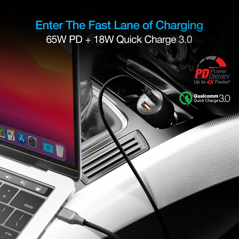 Naztech SpeedMax65 PD65W + QC3 Car Charger Black Naztech