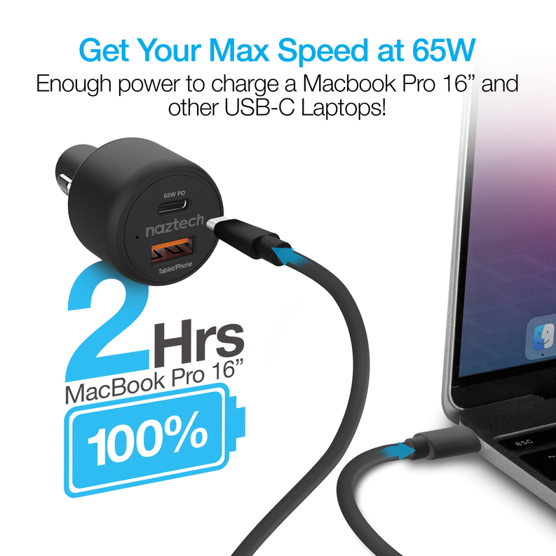 Naztech SpeedMax65 PD65W + QC3 Car Charger Black Naztech
