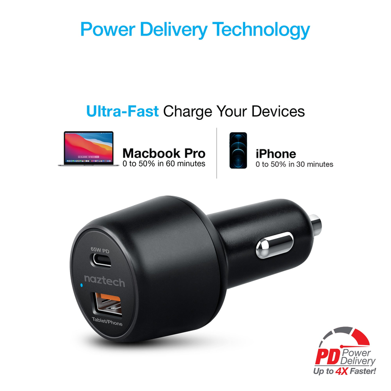 Naztech SpeedMax65 PD65W + QC3 Car Charger Black Naztech