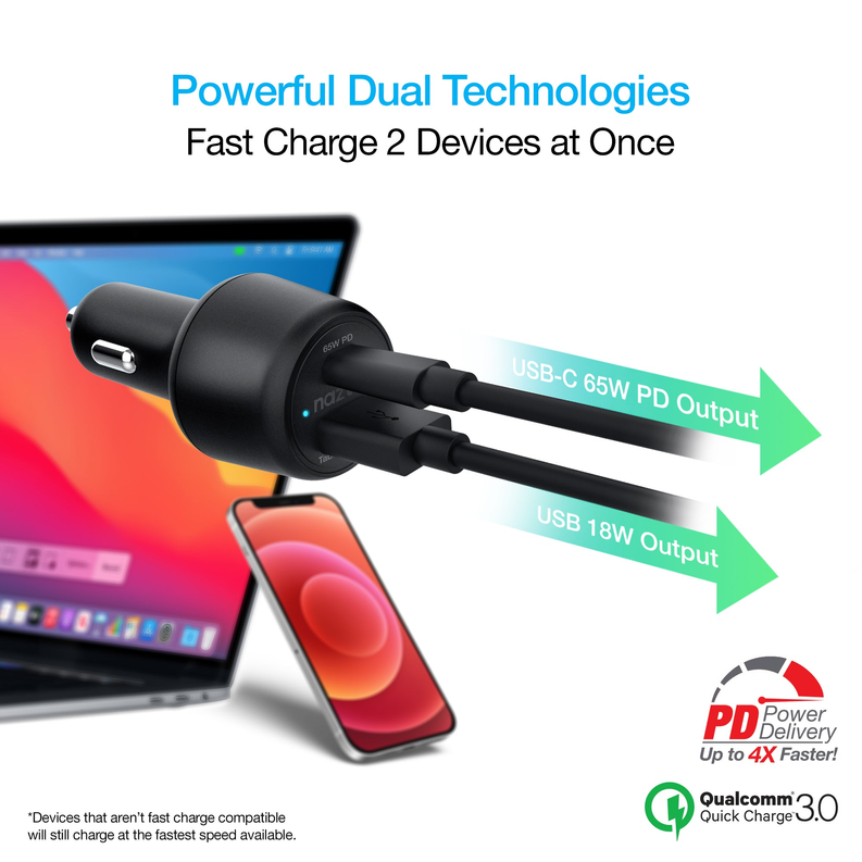 Naztech SpeedMax65 PD65W + QC3 Car Charger Black Naztech