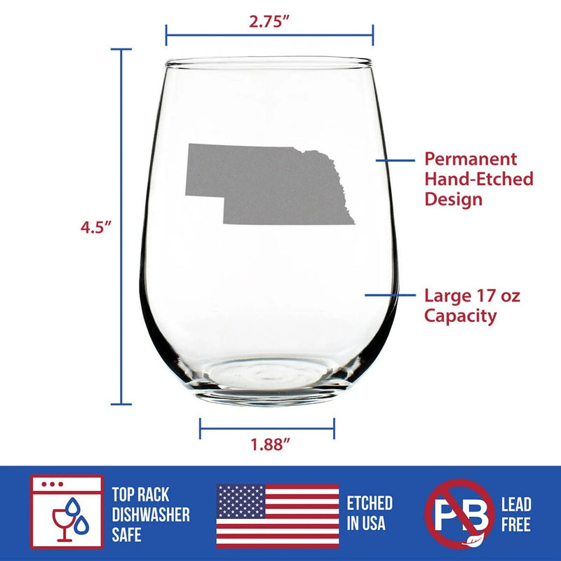 Nebraska Outline Stemless Wine Glass - Nebraskans Gifts Bevvee