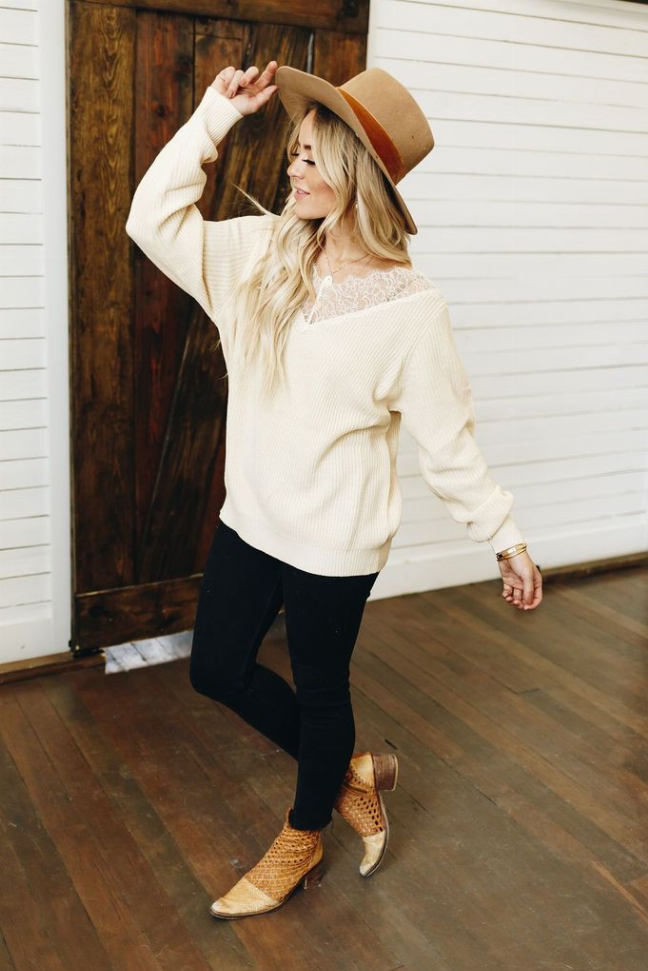 Never Really Over Lace Ribbed Sweater Stay Warm in Style