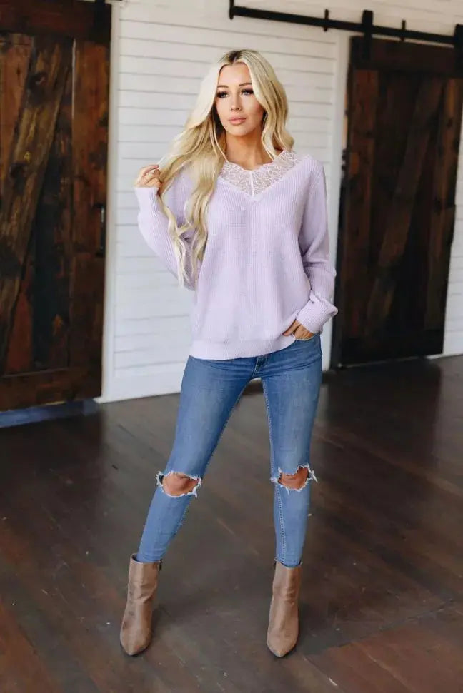 Never Really Over Lace Ribbed Sweater Stay Warm in Style