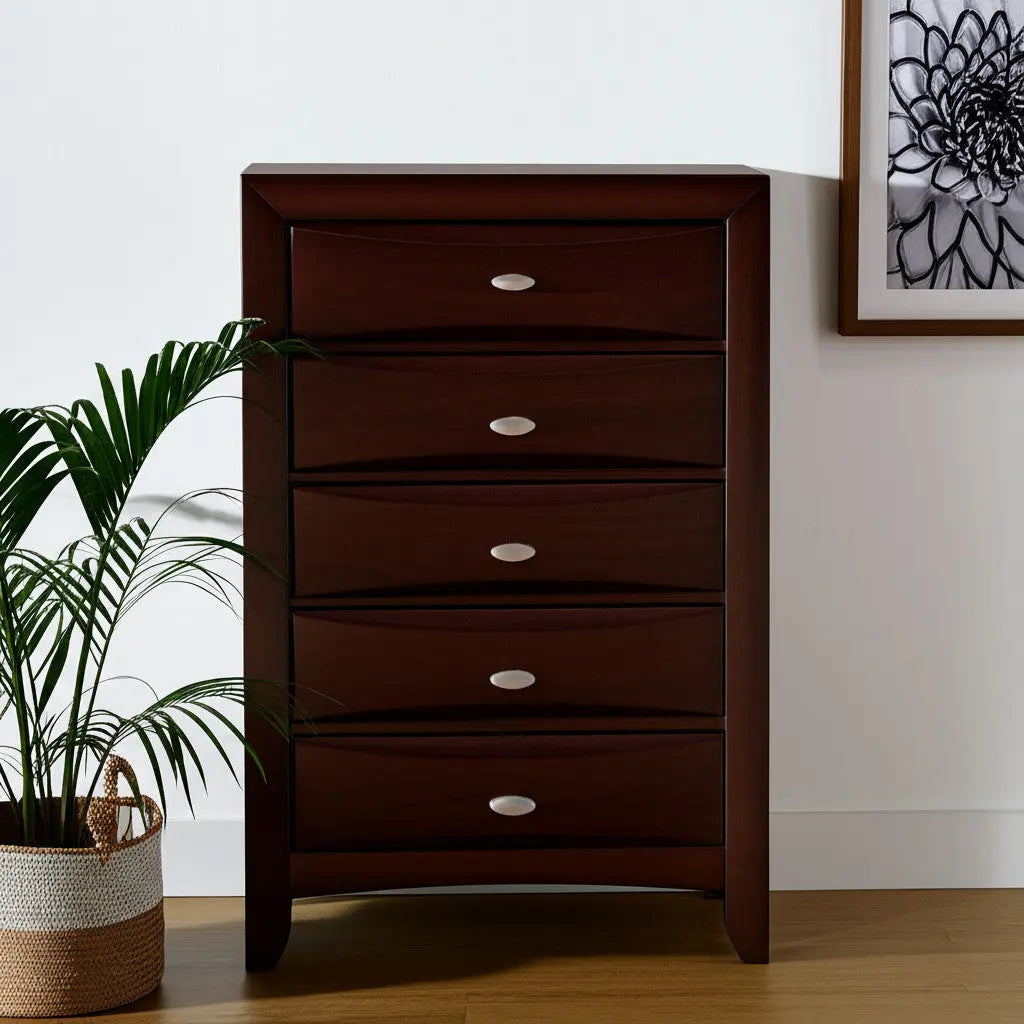 New Merlot Chest With 5 Chambared Drawer Homeroots Bed & Bath