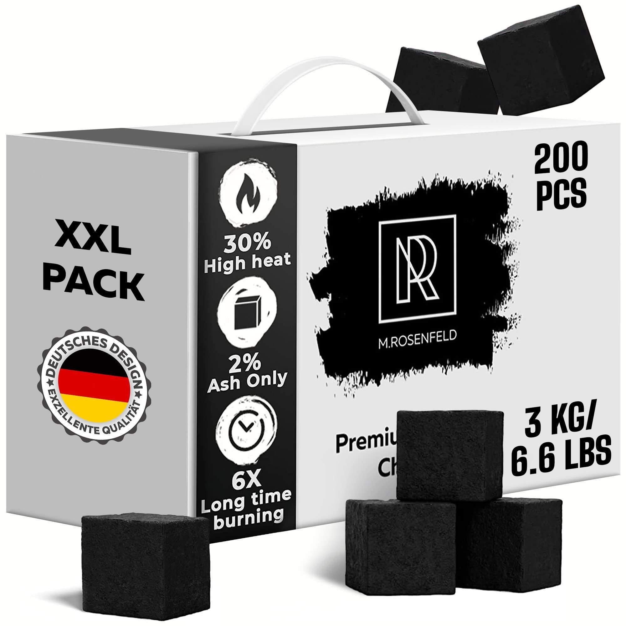 New! Hookah Coals Coconut Hookah Charcoal – 200 Count & 3 KG (6.6 lbs) – Value Pack Premium Quality 25mm (1x1x1 in) – 100% Natural Coconut Coals for Hookah Cubes – NOT Quick Light M. Rosenfeld