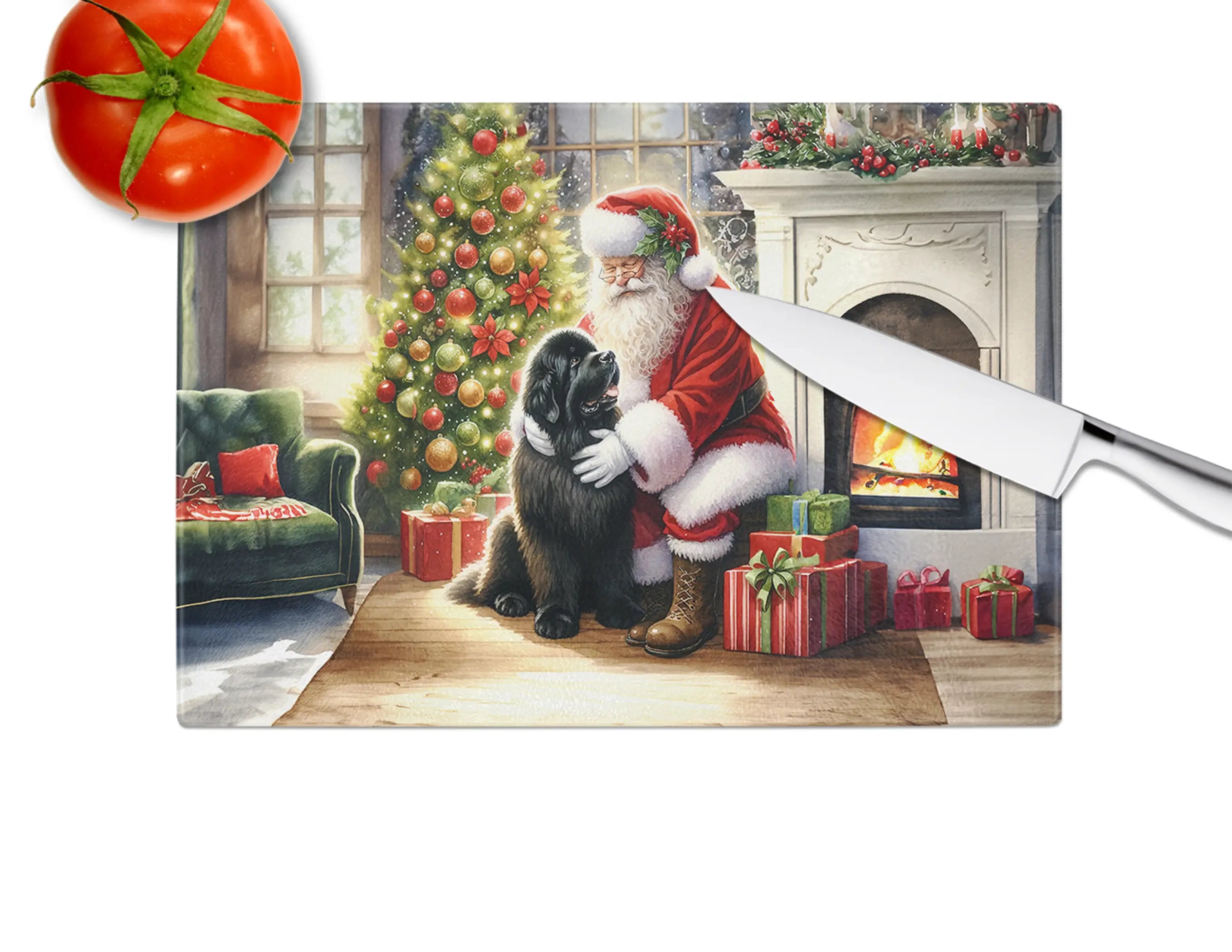 Newfoundland and Santa Claus Glass Cutting Board Caroline's Treasures