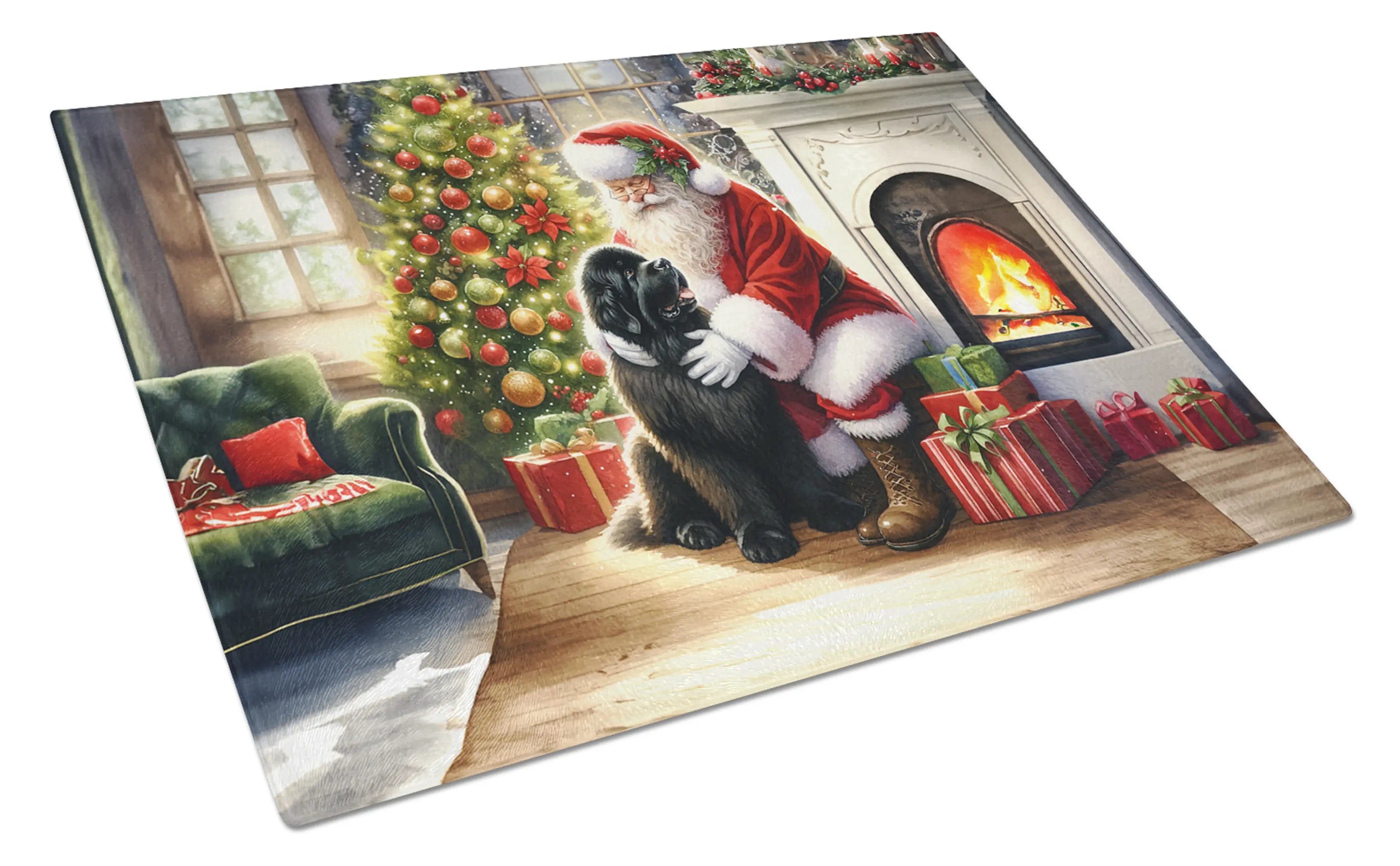 Newfoundland and Santa Claus Glass Cutting Board Caroline's Treasures