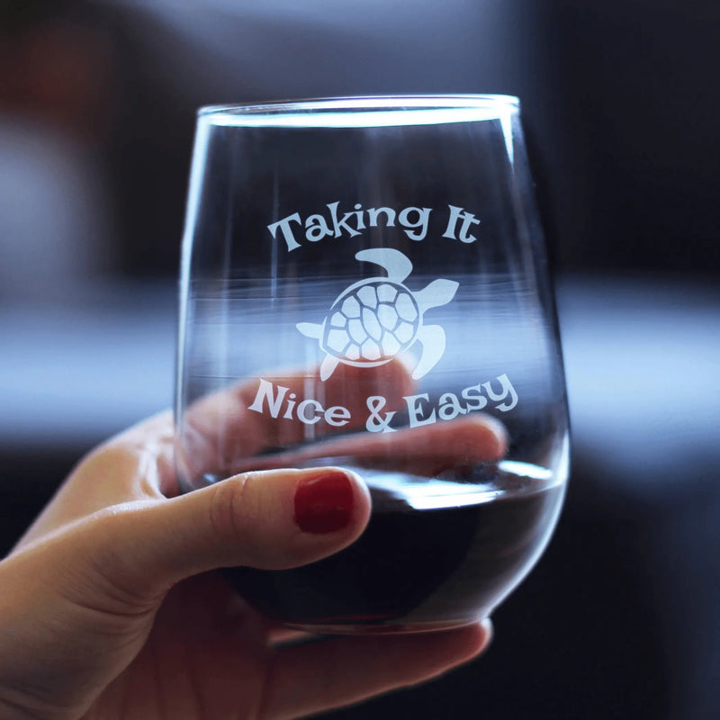 Nice and Easy Turtle Stemless Wine Glass - Beach Gifts Bevvee