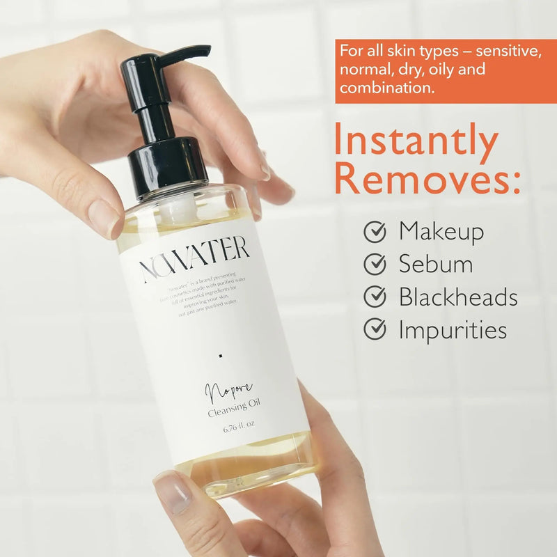 No Pore Cleansing Oil | Makeup Cleansing Oil | Pore Cleansing Blackheads Removal | Olive Oil Tea Tree Squalane | Korean Skin Care for face (6.76 fl.oz) Nowater