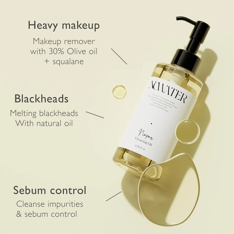 No Pore Cleansing Oil | Makeup Cleansing Oil | Pore Cleansing Blackheads Removal | Olive Oil Tea Tree Squalane | Korean Skin Care for face (6.76 fl.oz) Nowater