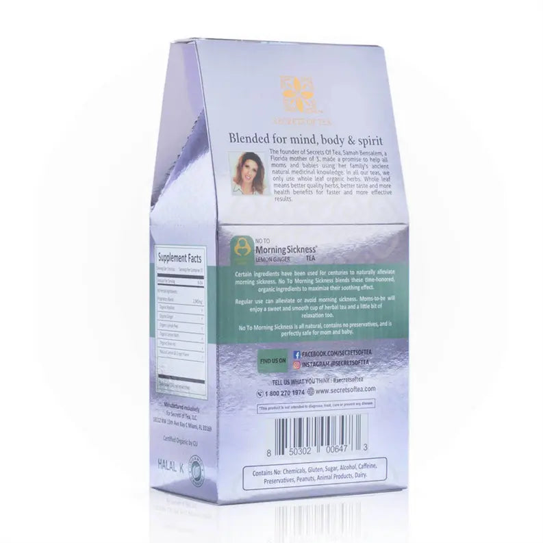 No To Morning Sickness Lemon Ginger Tea-USDA Organic-40 Serv Secrets Of Tea Cafe