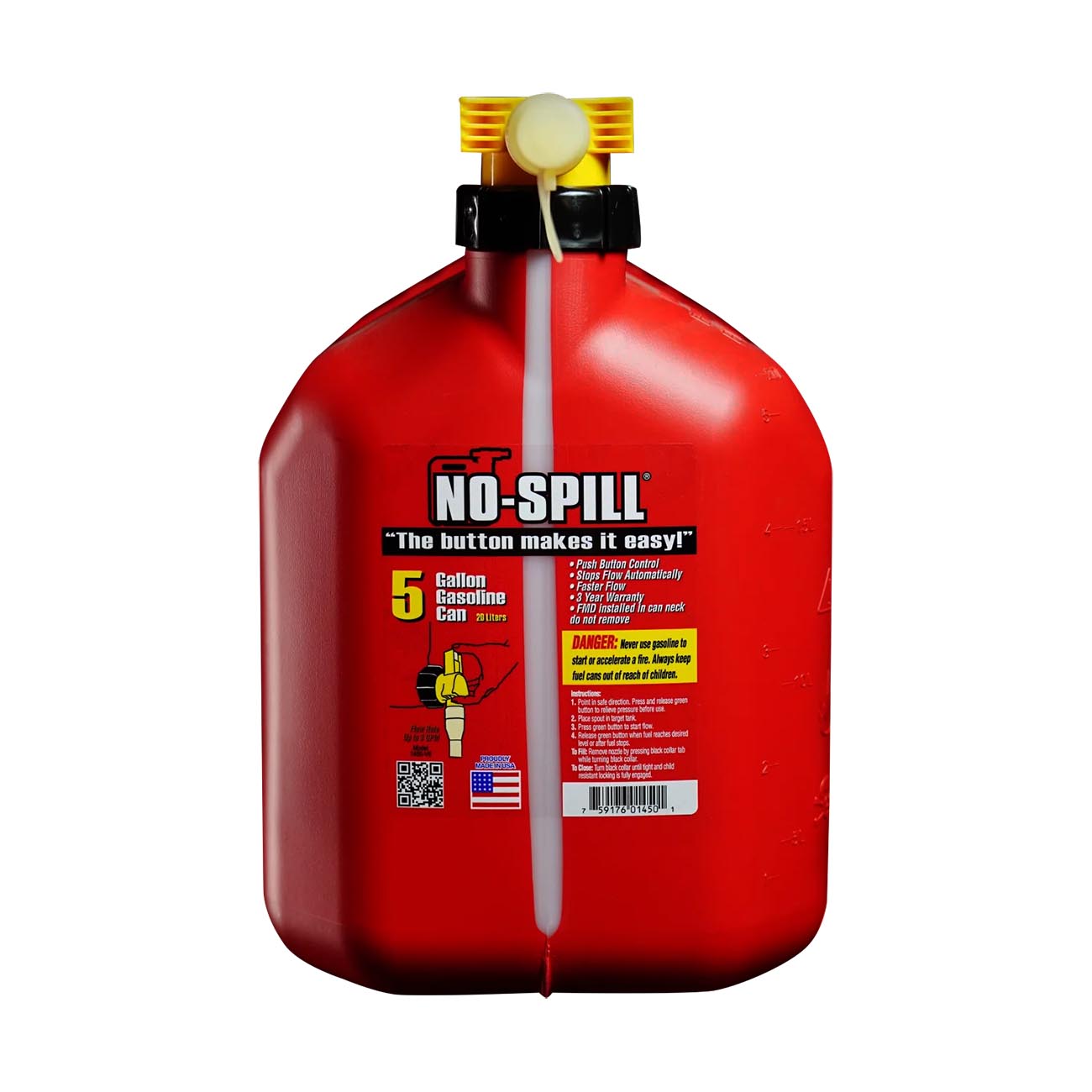 No-spill 5-gallon Gas Can Red With Viewstripe Pro Stripe NOSPILL