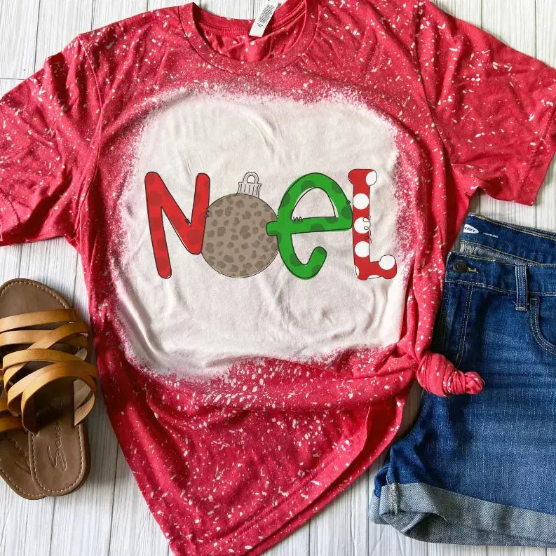 Noel Bleached Shirt - Red Christmas CK's Boutique