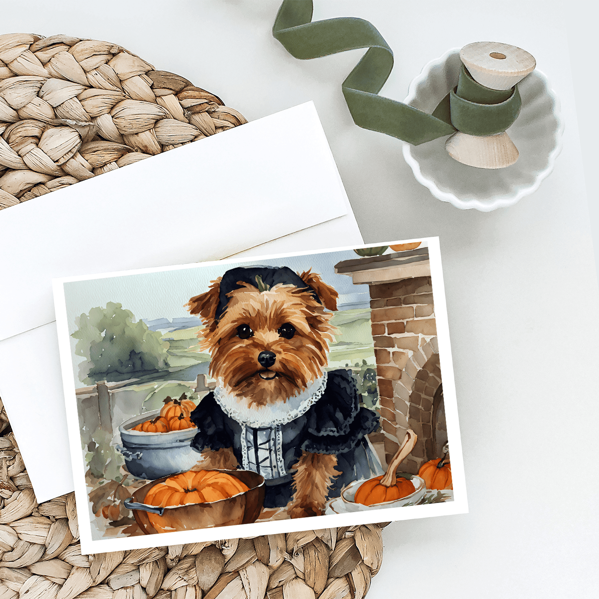Norfolk Terrier Fall Kitchen Pumpkins Greeting Cards Pack of 8 Caroline's Treasures